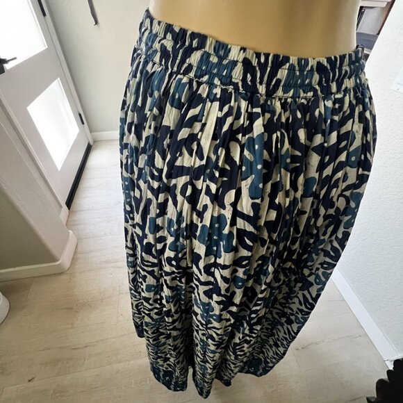 TERA BORA Full Cut Mixed Blue Batique Maxi in Length Bohemian Skirt - Picture 12 of 13